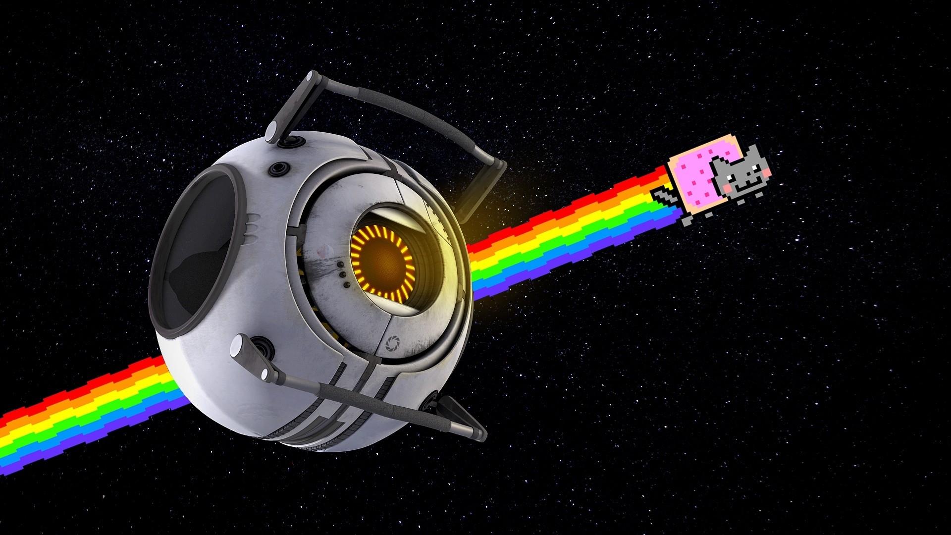 Nyan Cat Rainbow Positive Space Portal Cartoon Sci Fi Stars Humor
