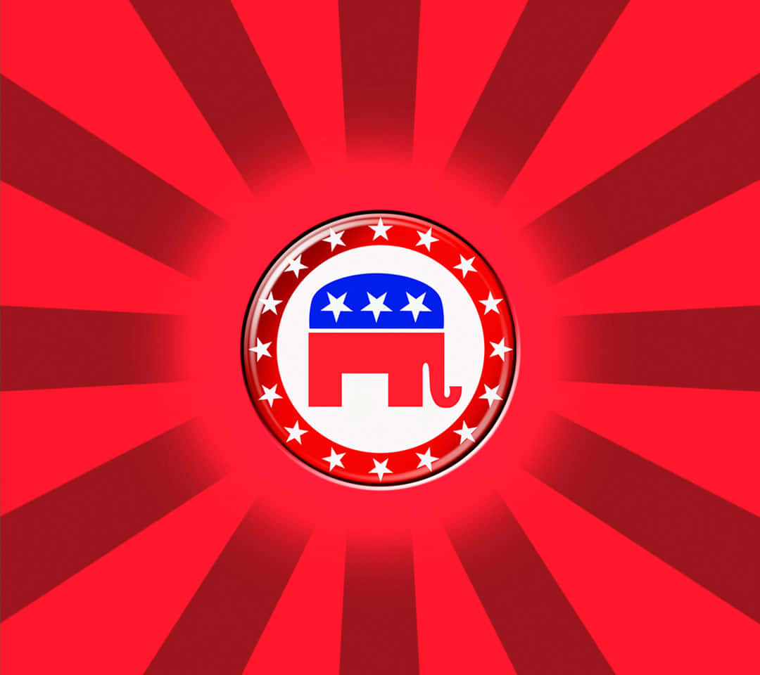 A stylized Republican Party logo featuring an elephant with stars and stripes, over a radial red background, suitable for desktop or phone wallpapers