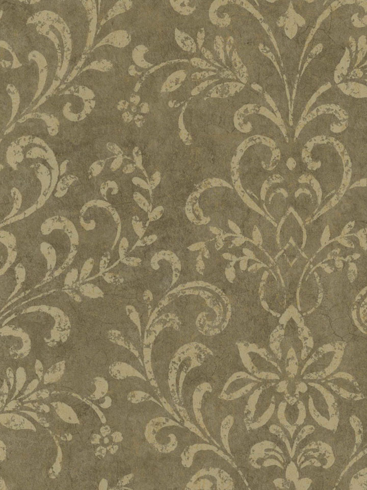 Taupe Country Damask Wallpaper Traditional