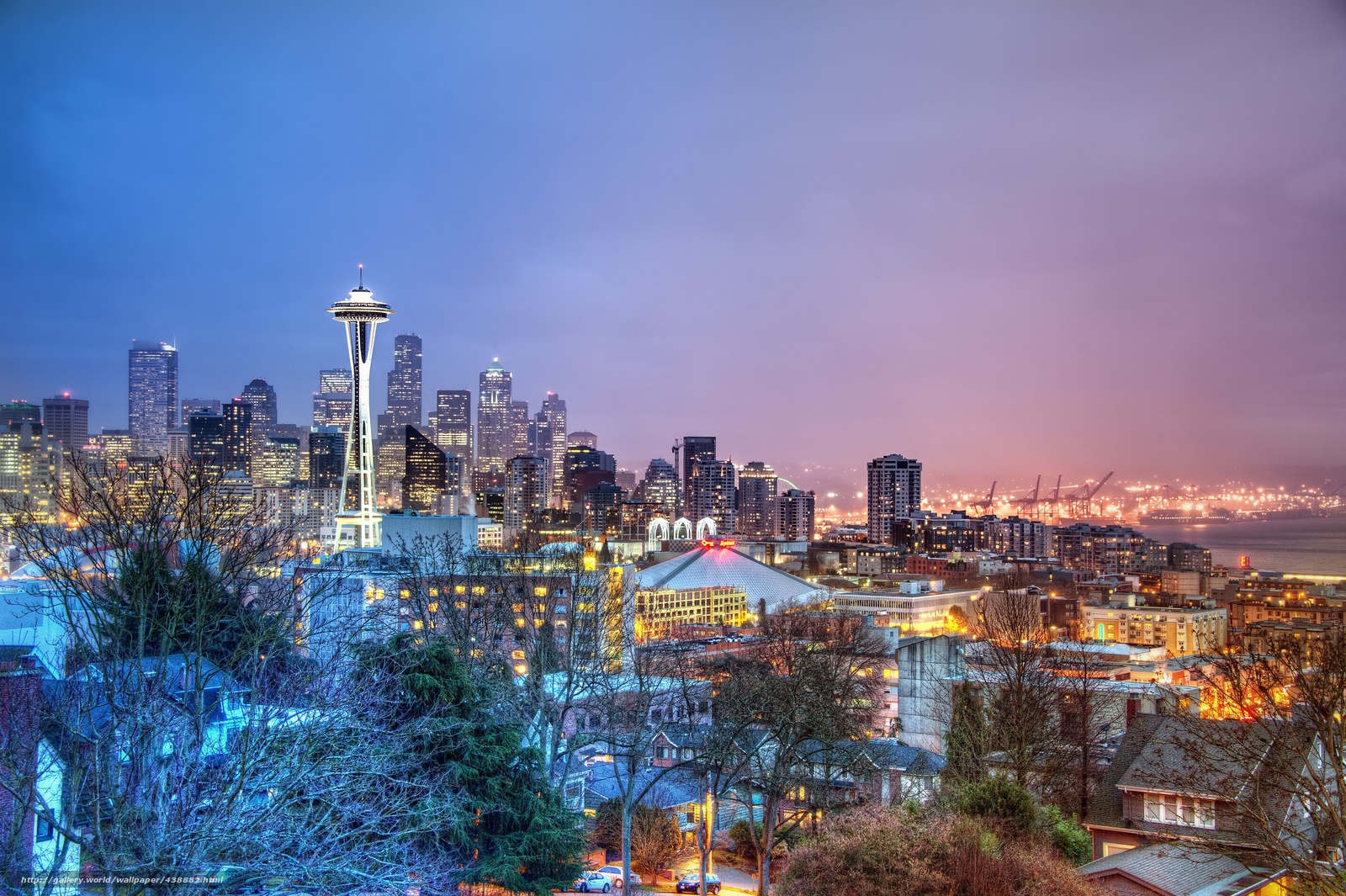 Wallpaper Seattle Night City Panorama Desktop