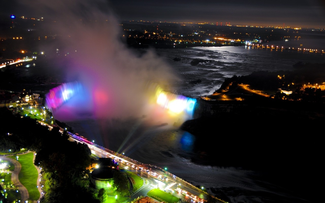 Colorful Niagara Falls at night wallpaper 6415 1280x800