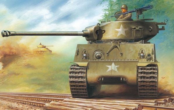 Wallpaper Sherman Tank An American Medium Drawing