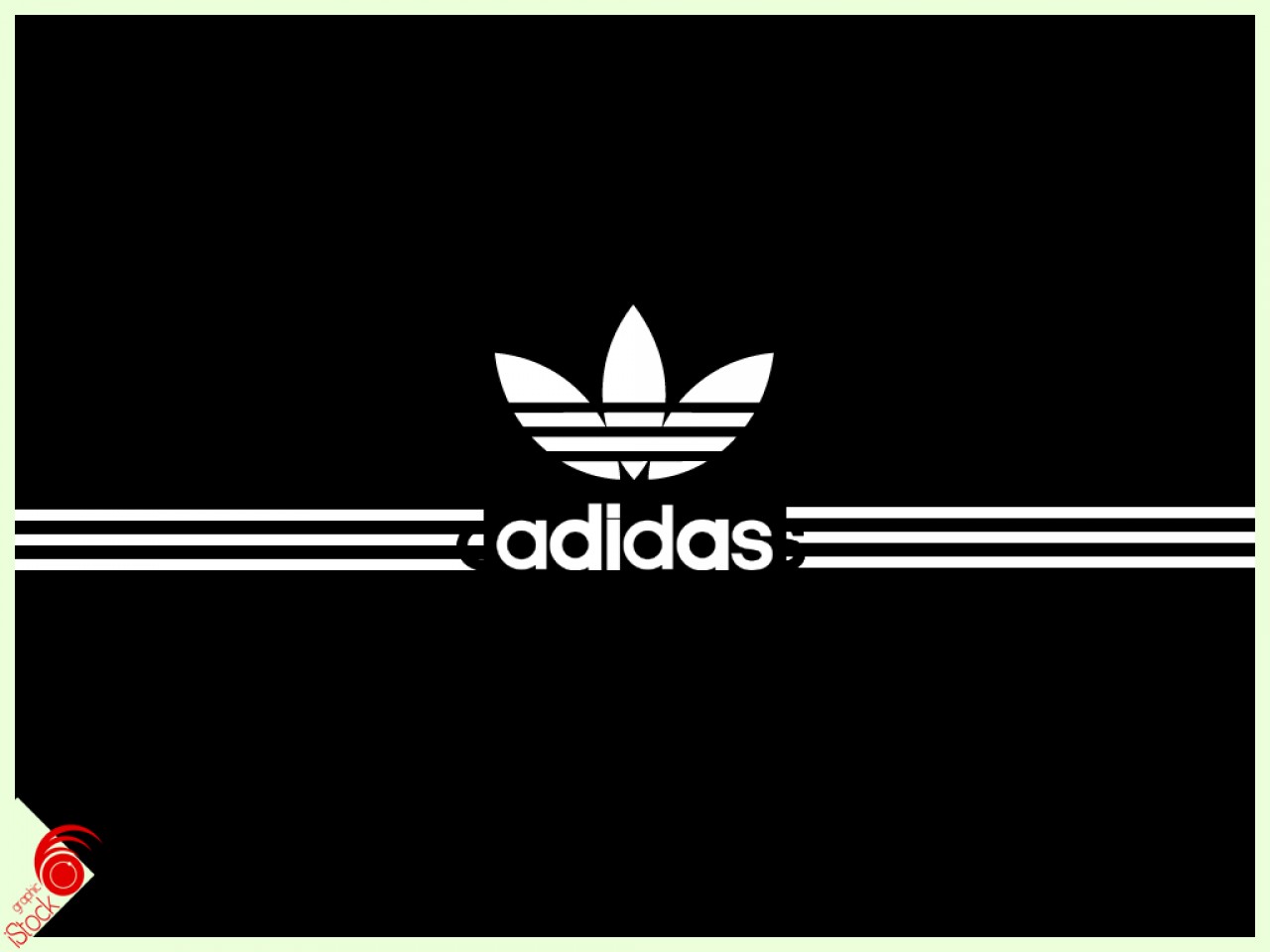 Classic Adidas logo on a black background with white stripes