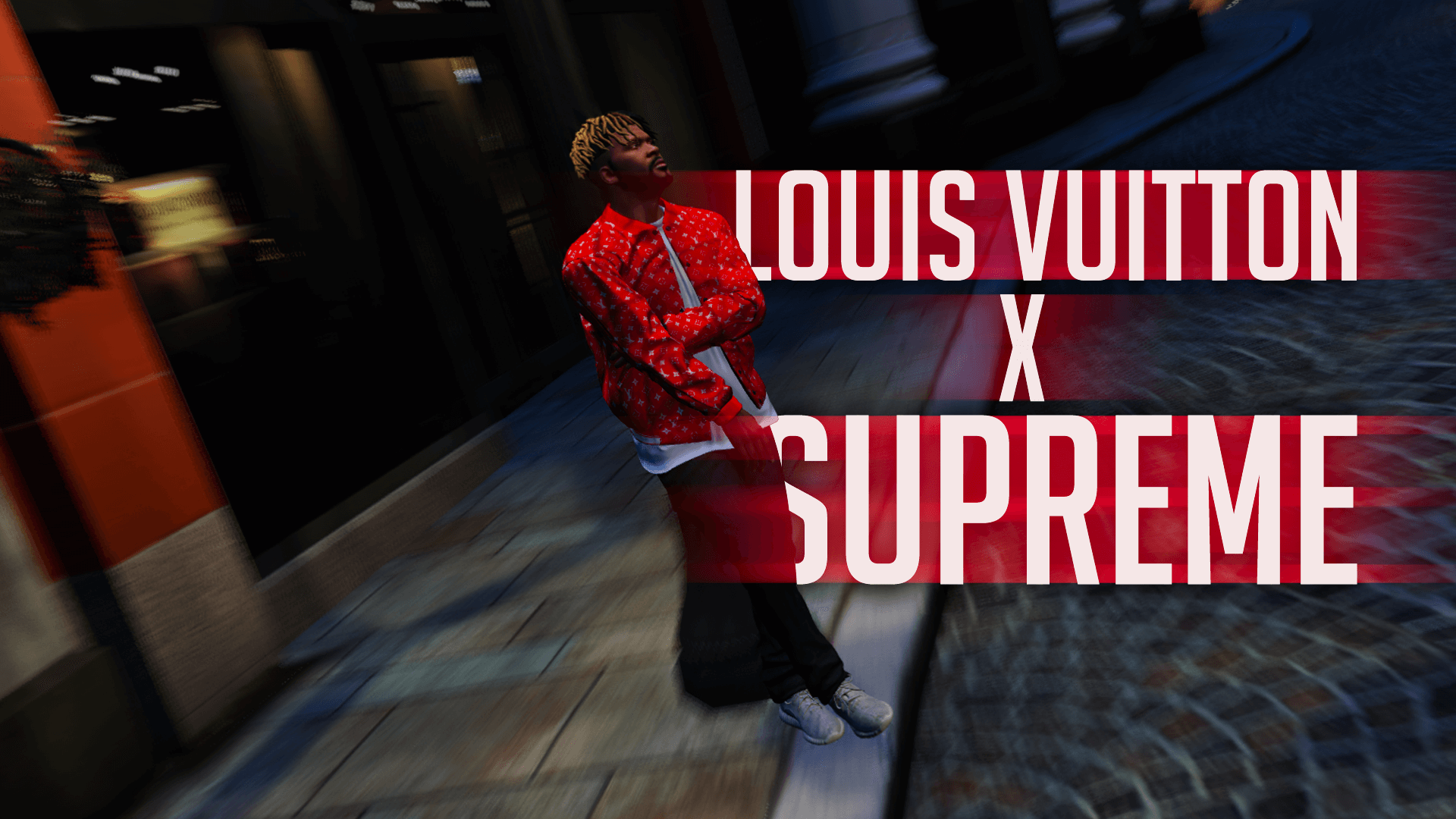 Supreme X Louis Vuitton Red White Monogram Jacket Gta5