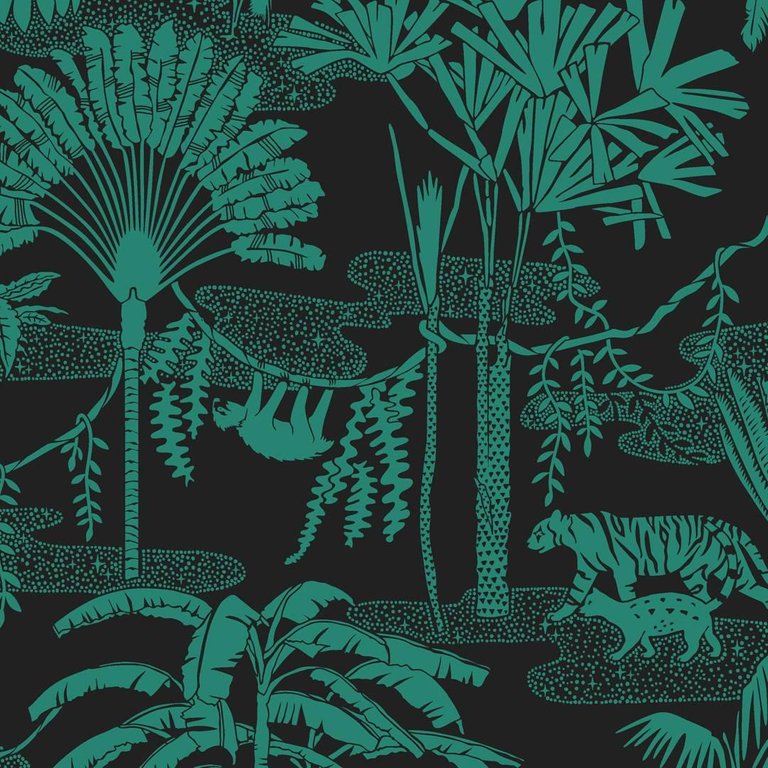 Jungle Dream Screen Printed Wallpaper In Color Emerald Green On