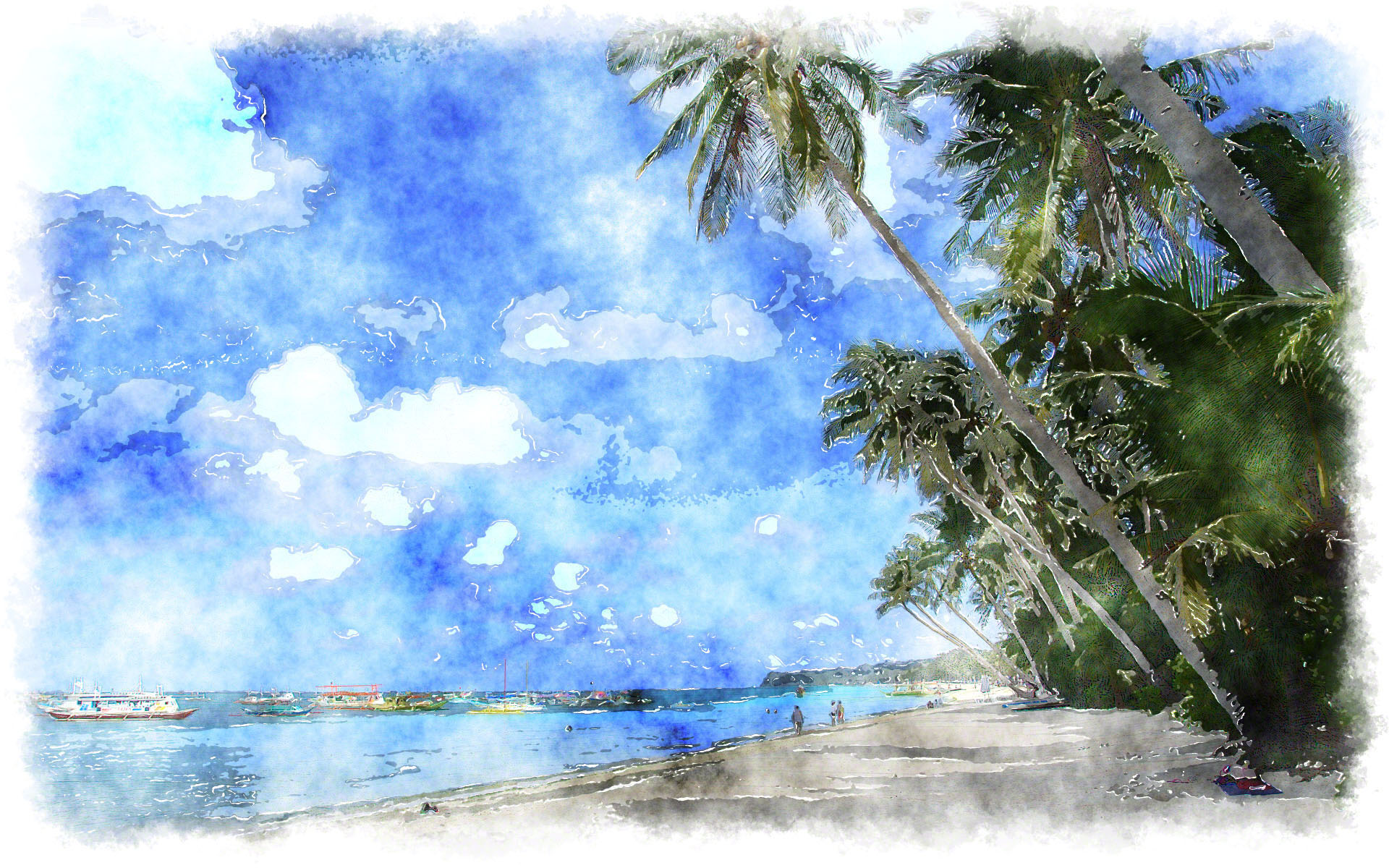 Photo Watercolor Painting Tropical Island Wallpaper Jpg