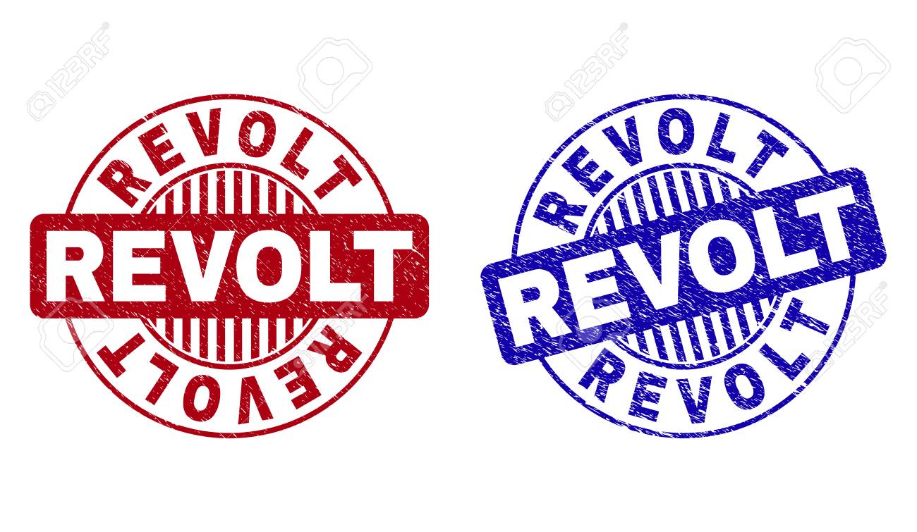 Grunge Revolt Round Stamp Seals Isolated On A White Background