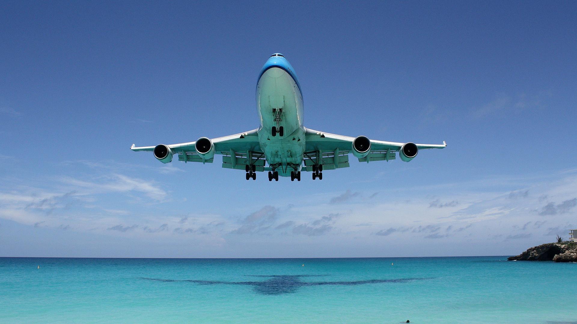 Meer Karibik Insel St Martin Flugzeug Boeing Jumbo Jet Ktm From