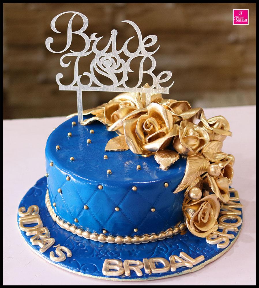 Gold Flowers Blue Bridal Cake Wedding Feasta