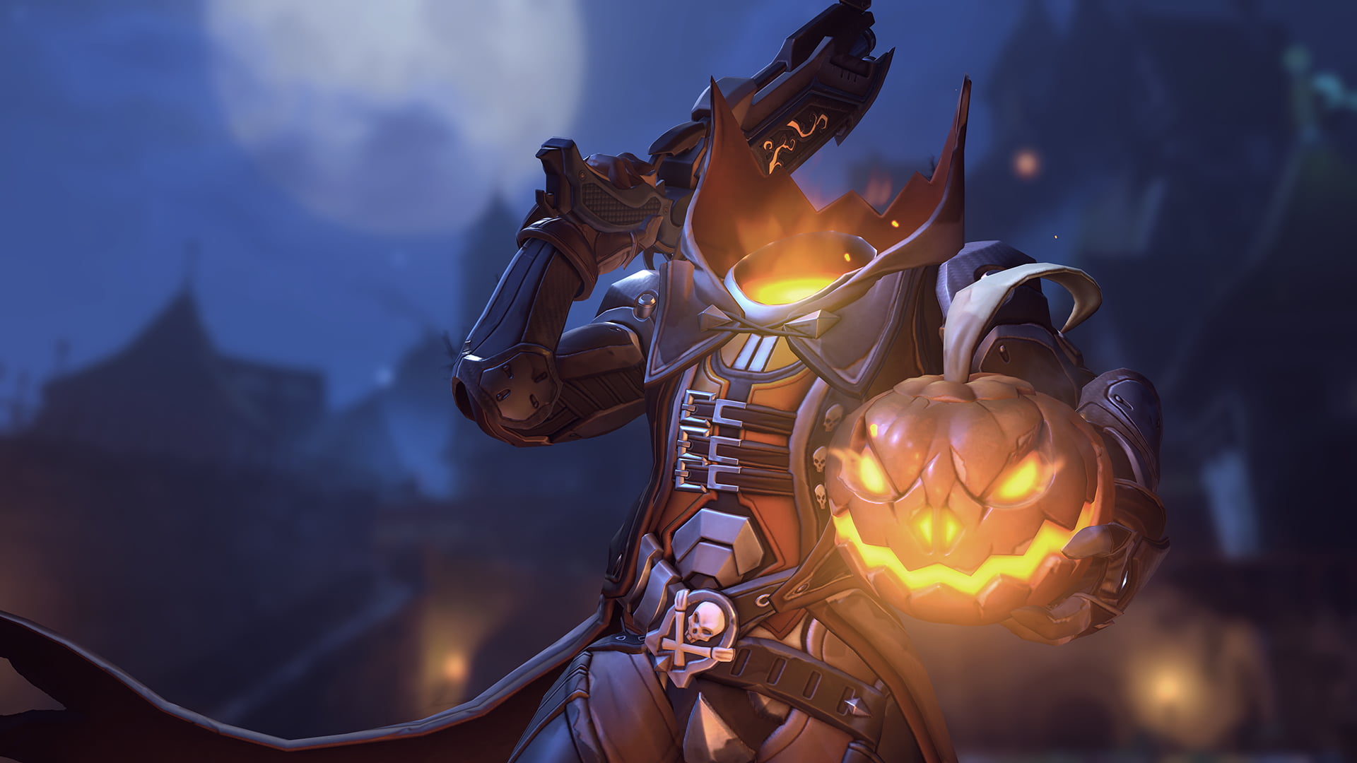 Pumpkin head armored character graphic poster Reaper Overwatch