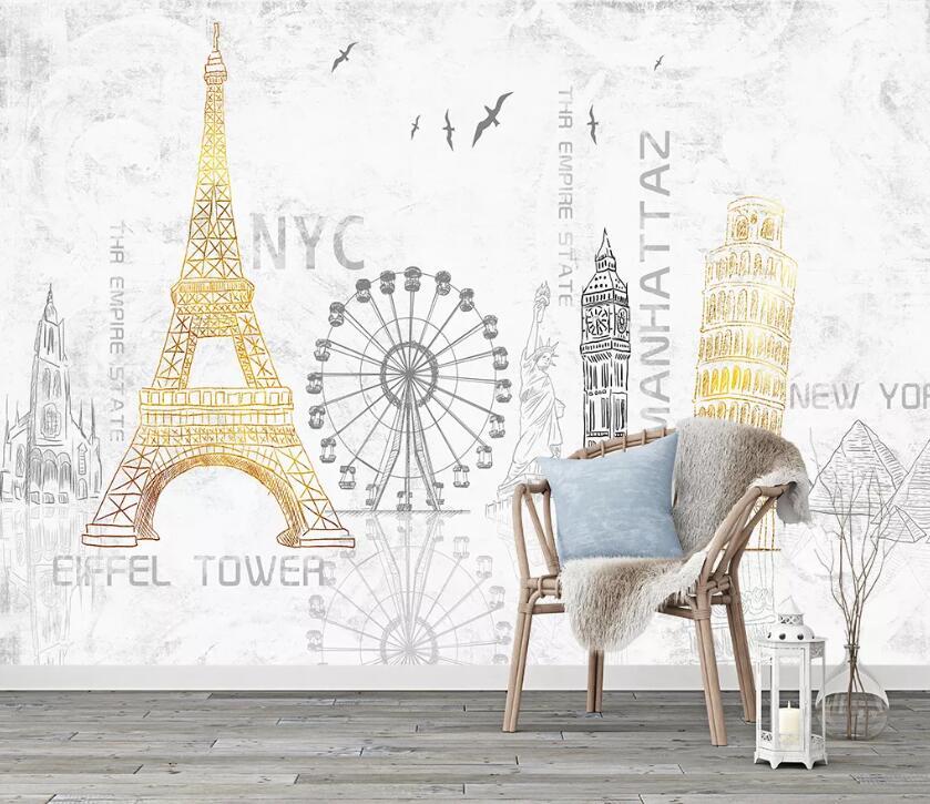 Self Adhesive 3d Sky Tower Building Wc1215 Wall Paper Mural