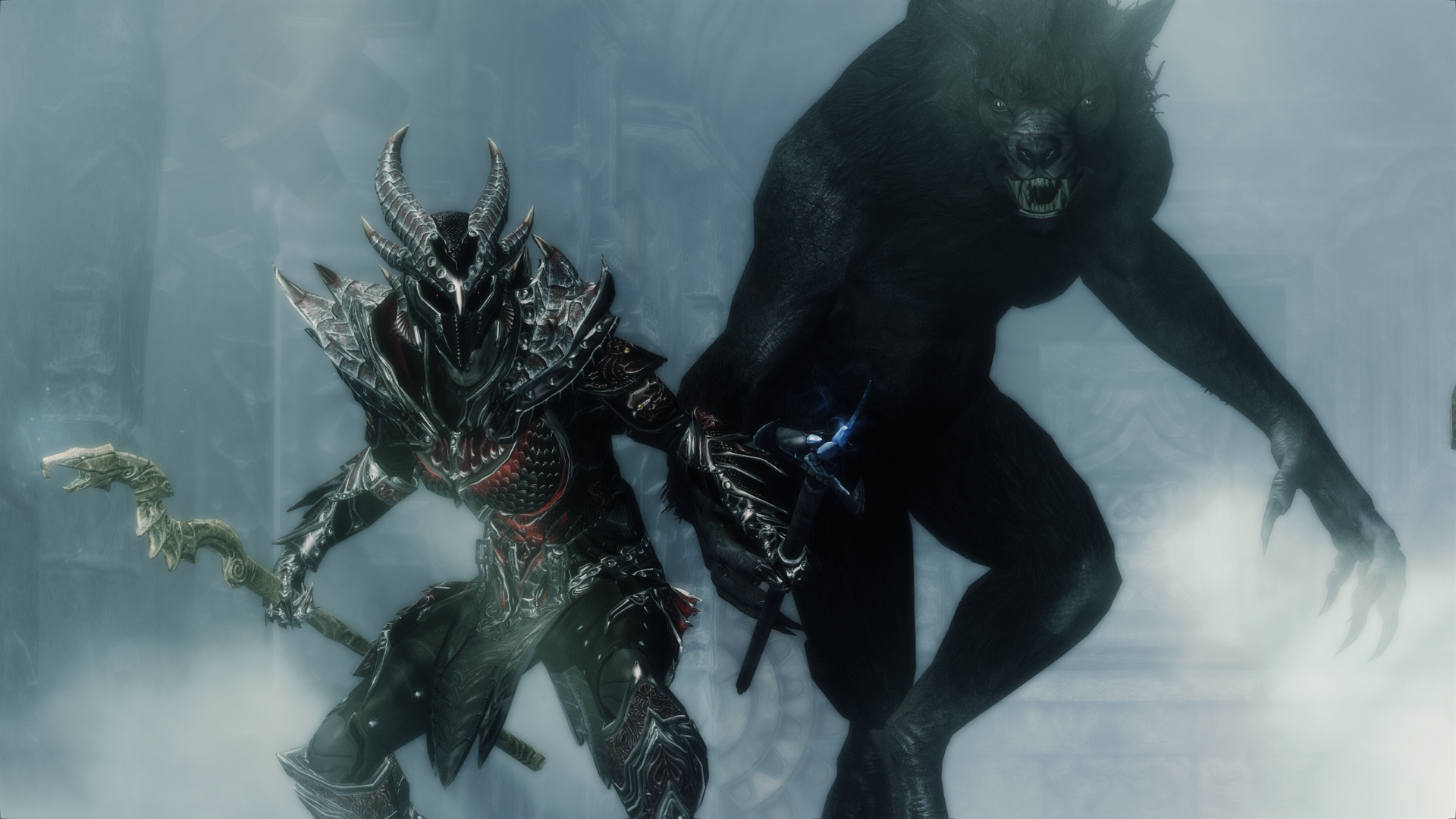 Awesome Battle Pose Of A Follower And Panion Werewolf From Skyrim
