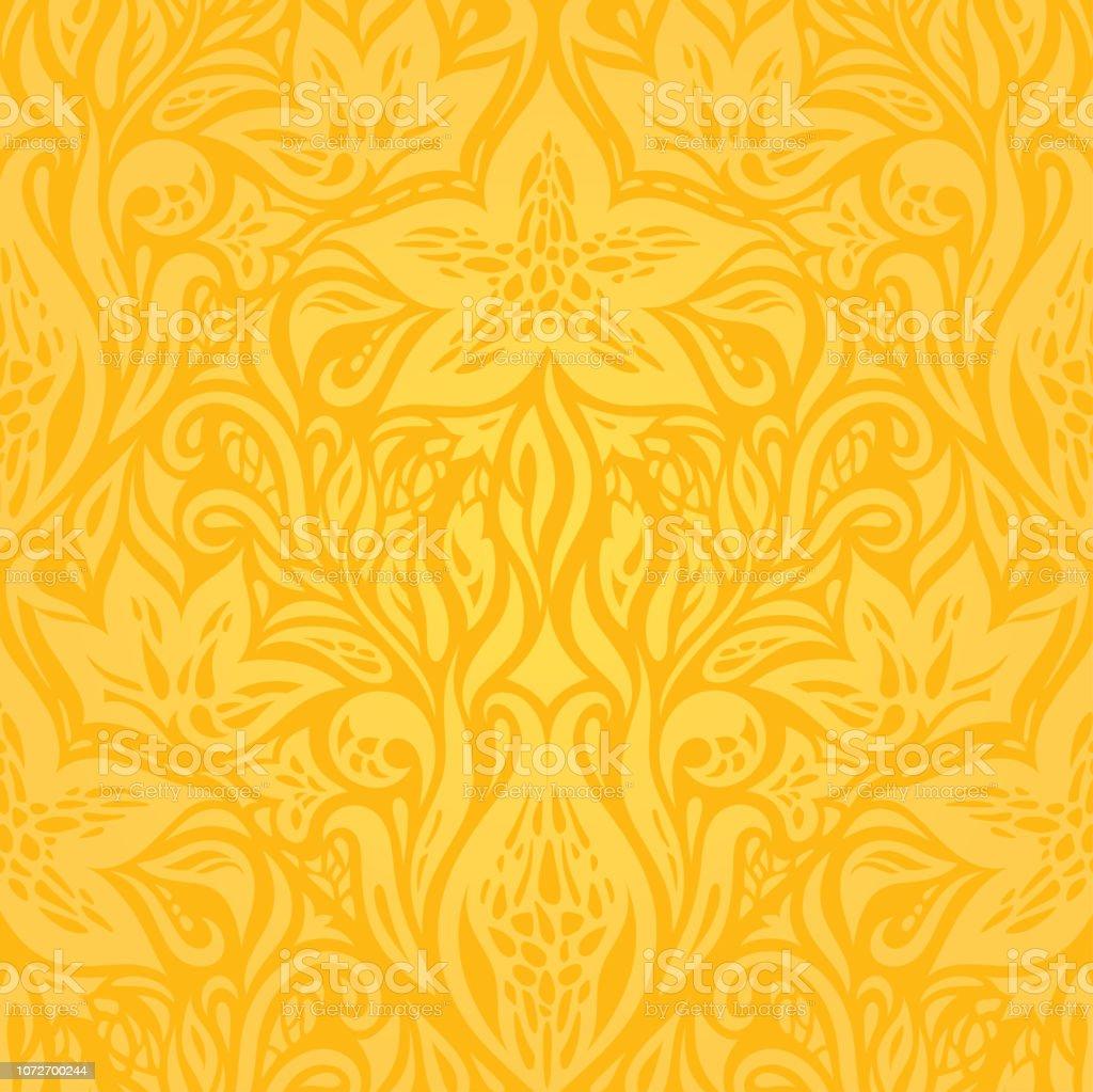 Yellow Colorful Floral Wallpaper Background Stock Illustration