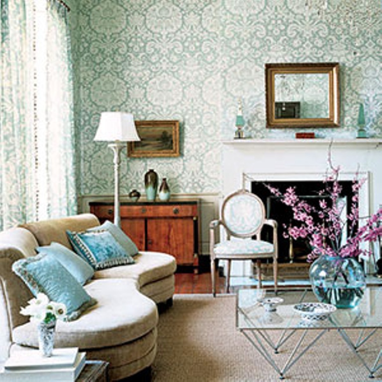  Elegant and Chic Living Rooms with Damask Wallpaper Rilane We