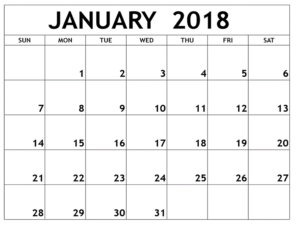  January 2018 Printable Calendar [FREE Printable 970x750