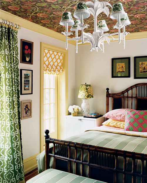 Wallpaper Ceiling Idea Pattern Color Guest Bedroom Wallpapered