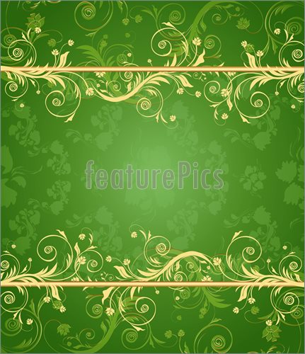 Illustration Of Green And Gold Floral Background For Text With Pattern