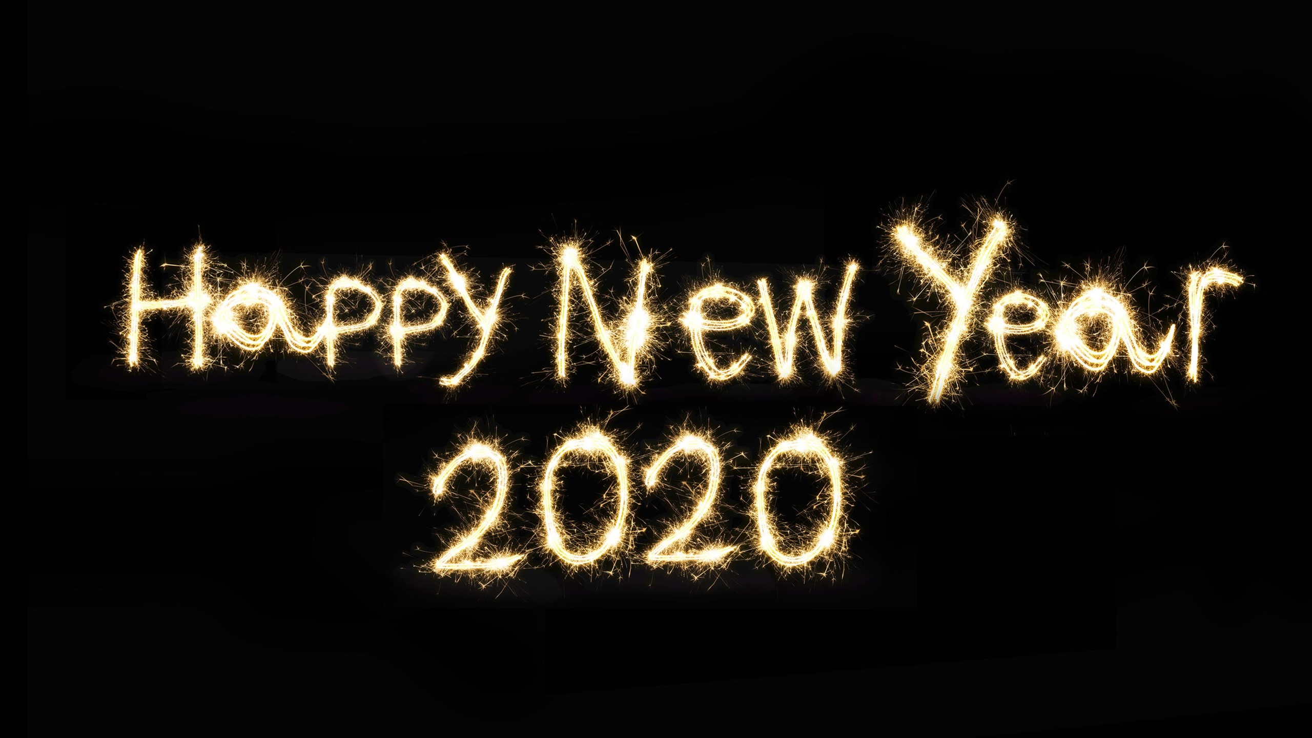Wallpaper Happy New Year 2020 fireworks black background
