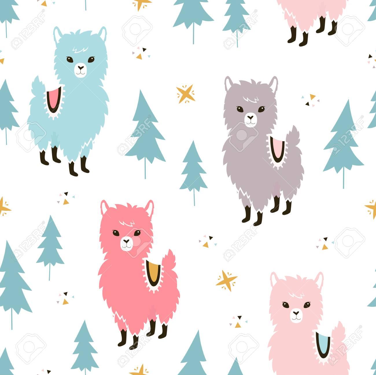 Christmas Llamas Seamless Pattern Winter Holidays Greeting Card