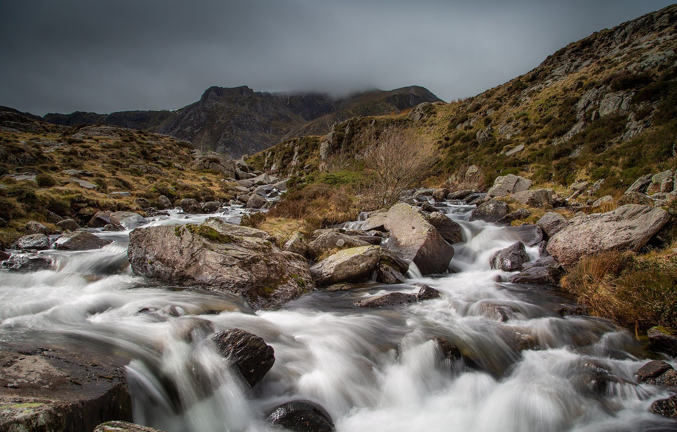 Wallpaper Stones Stream River Wales Snowdonia Image For