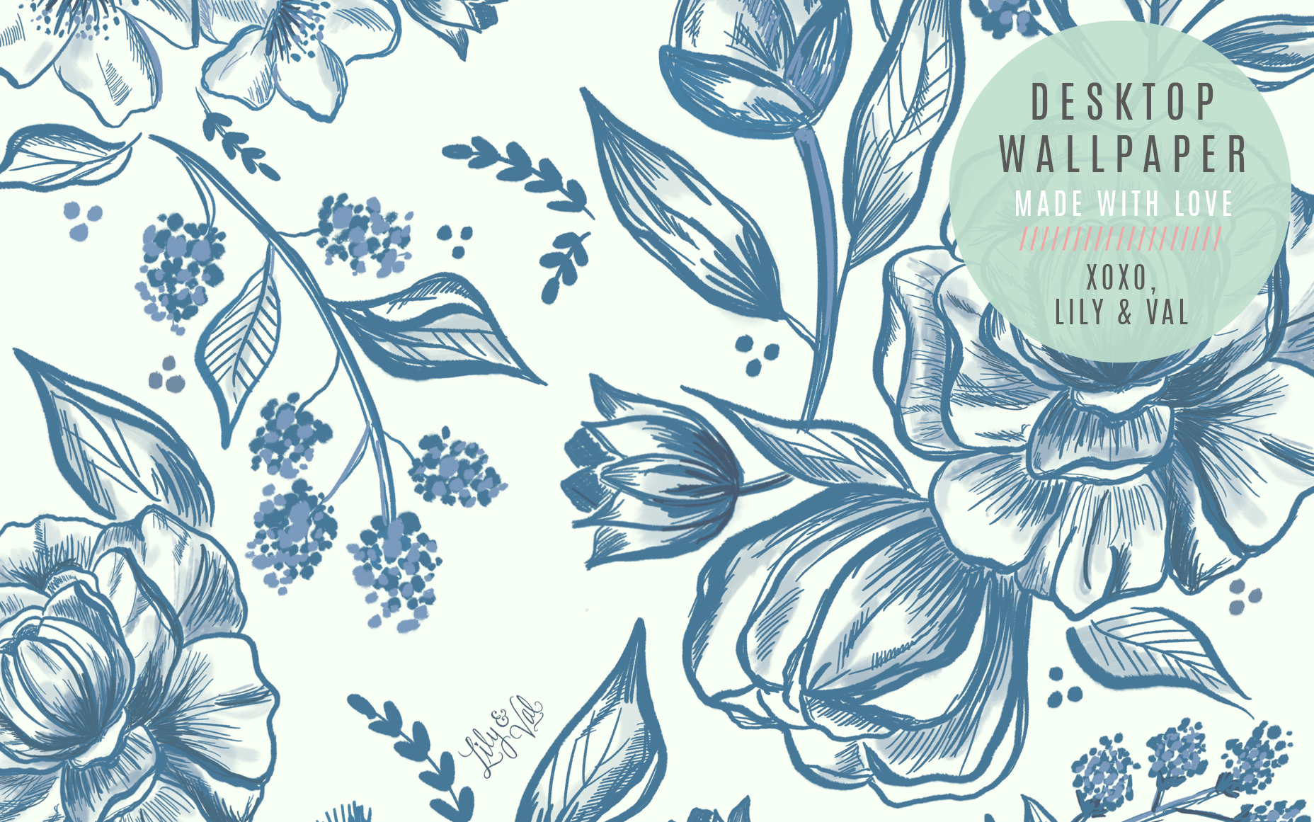 August S Blue Floral Desktop Wallpaper