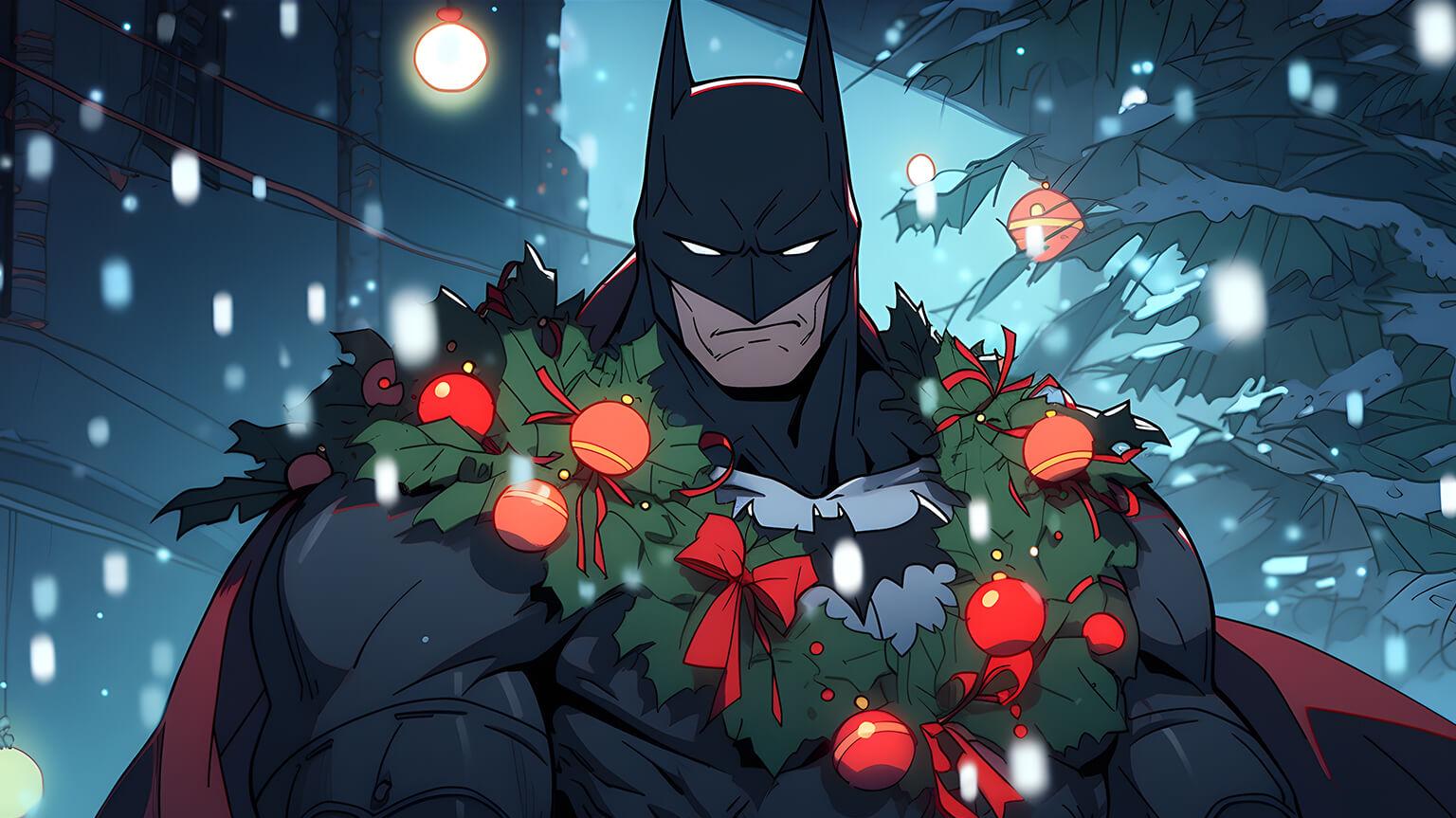 Batman Christmas Wreaths Desktop Wallpaper