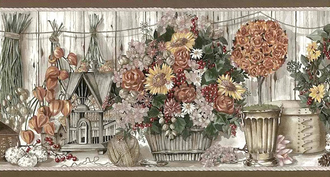 Multi Color Wallpaper Border Daisies Roses International H3026