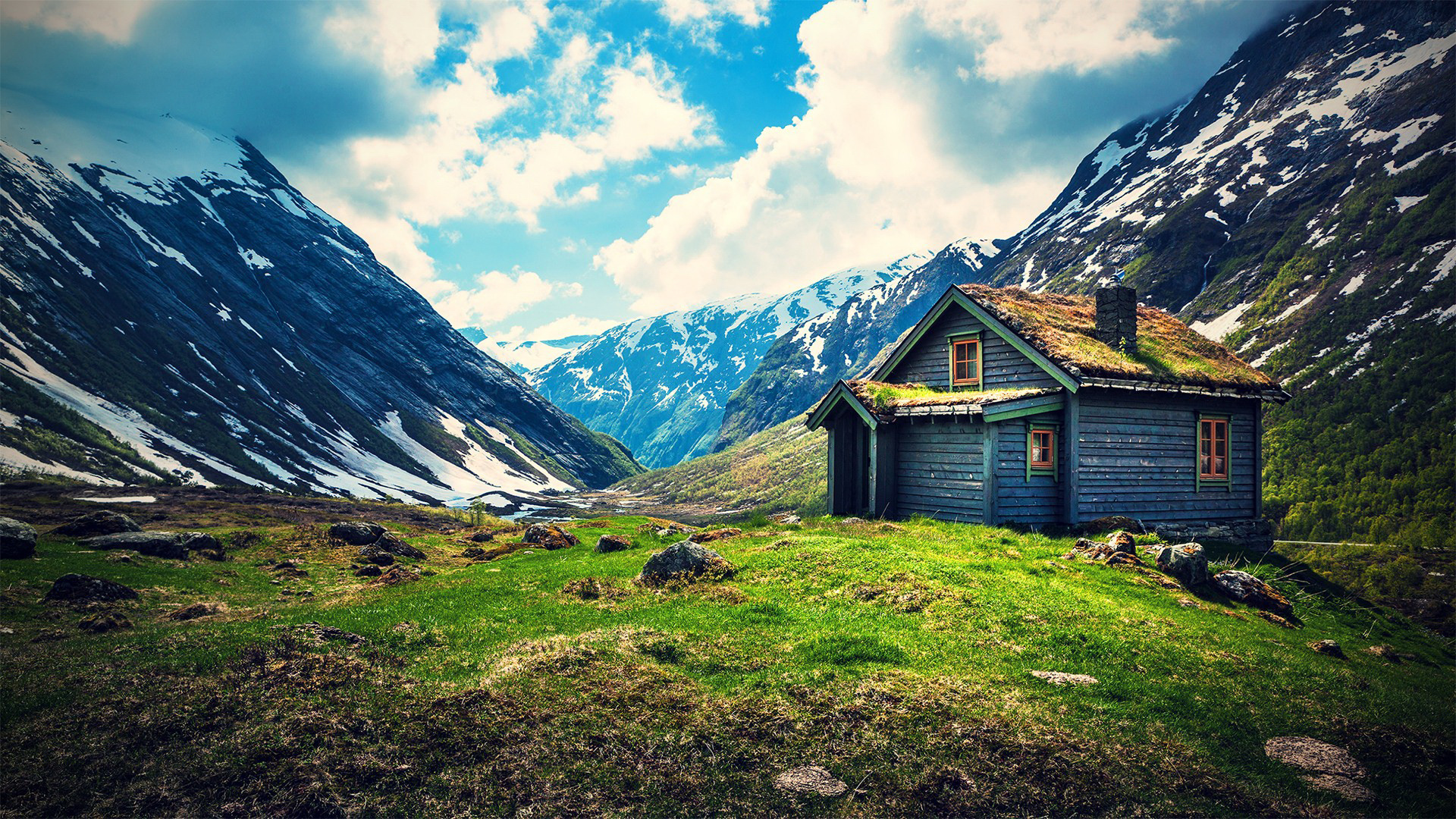 Small Wooden House On Mountain Wallpaper