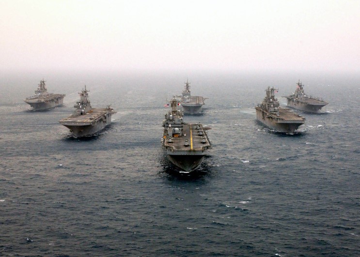 April 20 2003 From left to right USS Bonhomme Richard LHD 6 USS