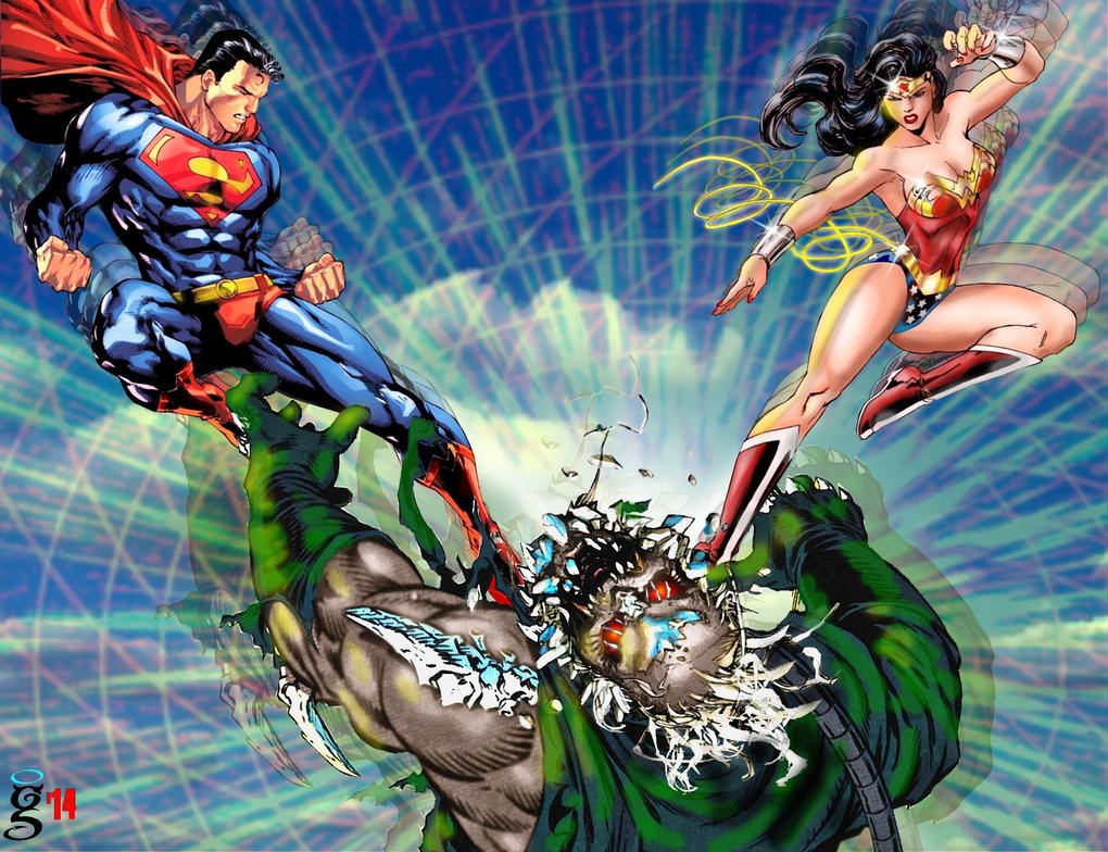 Superman And Wonder Woman Against Doomsday By Godstaff