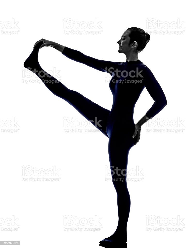 Woman Exercising Hasta Padangusthasana Hand To Big Toe Pose Yoga