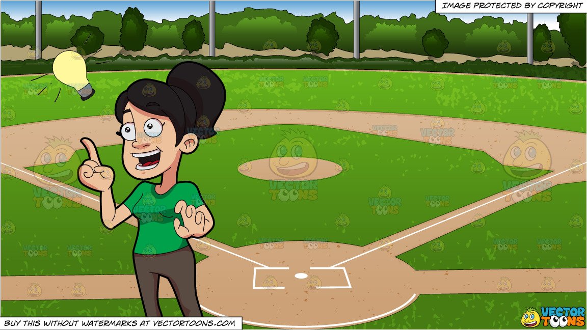 A Woman Suddenly Thinks Of An Idea And Baseball Diamond Background