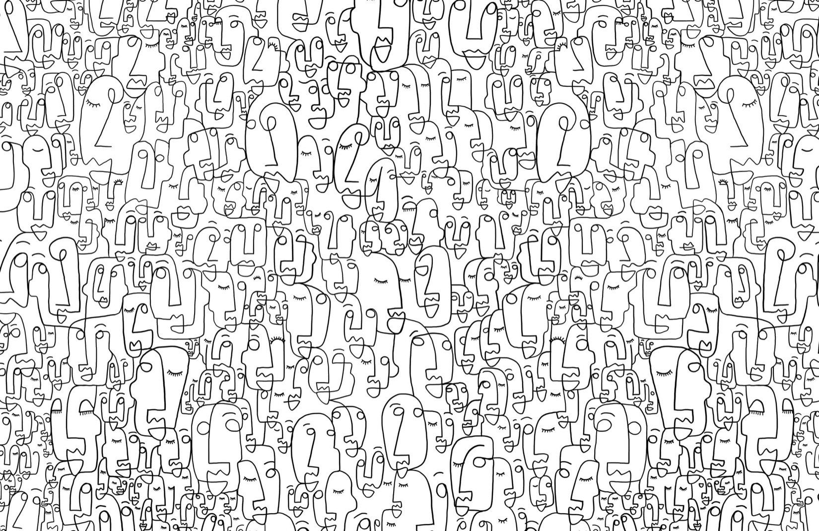 Face Line Drawing Wallpaper Mural