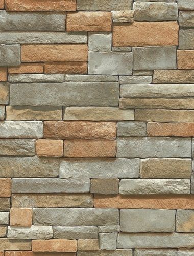 Stacked Stone Wallpaper Textured Grey Tan Brick Sf084801