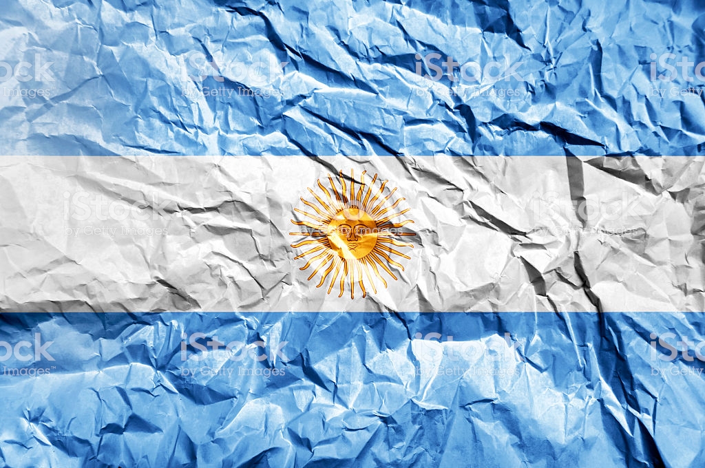 Argentina Flag Painted On Crumpled Paper Background Stock Photo