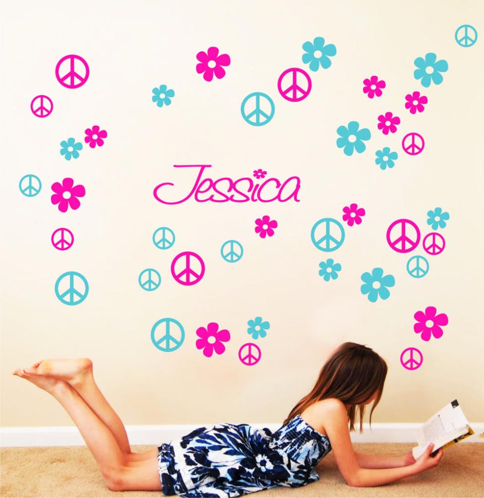 Custom name Flower Peace TV wall background wall stickers home decor