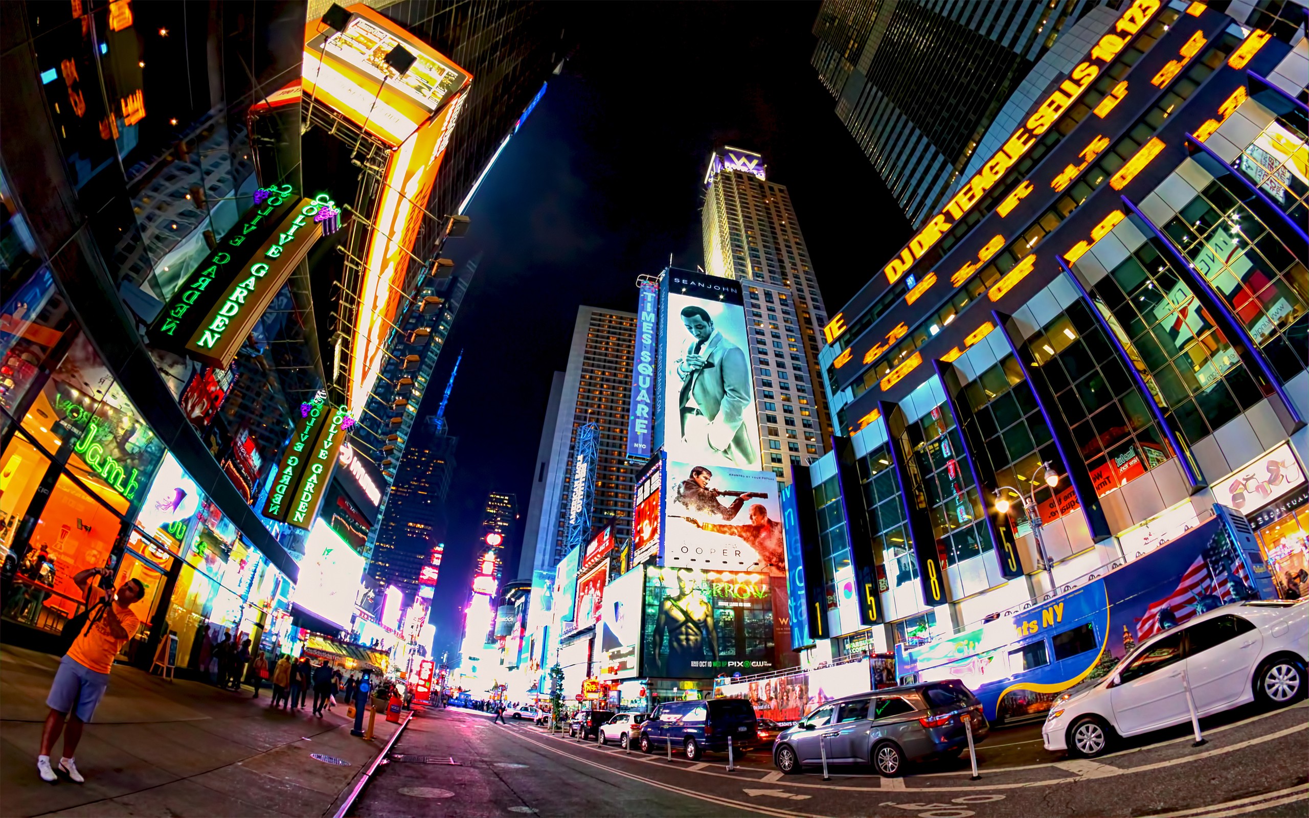 Times Square new york usa city cities neon lights traffic night people