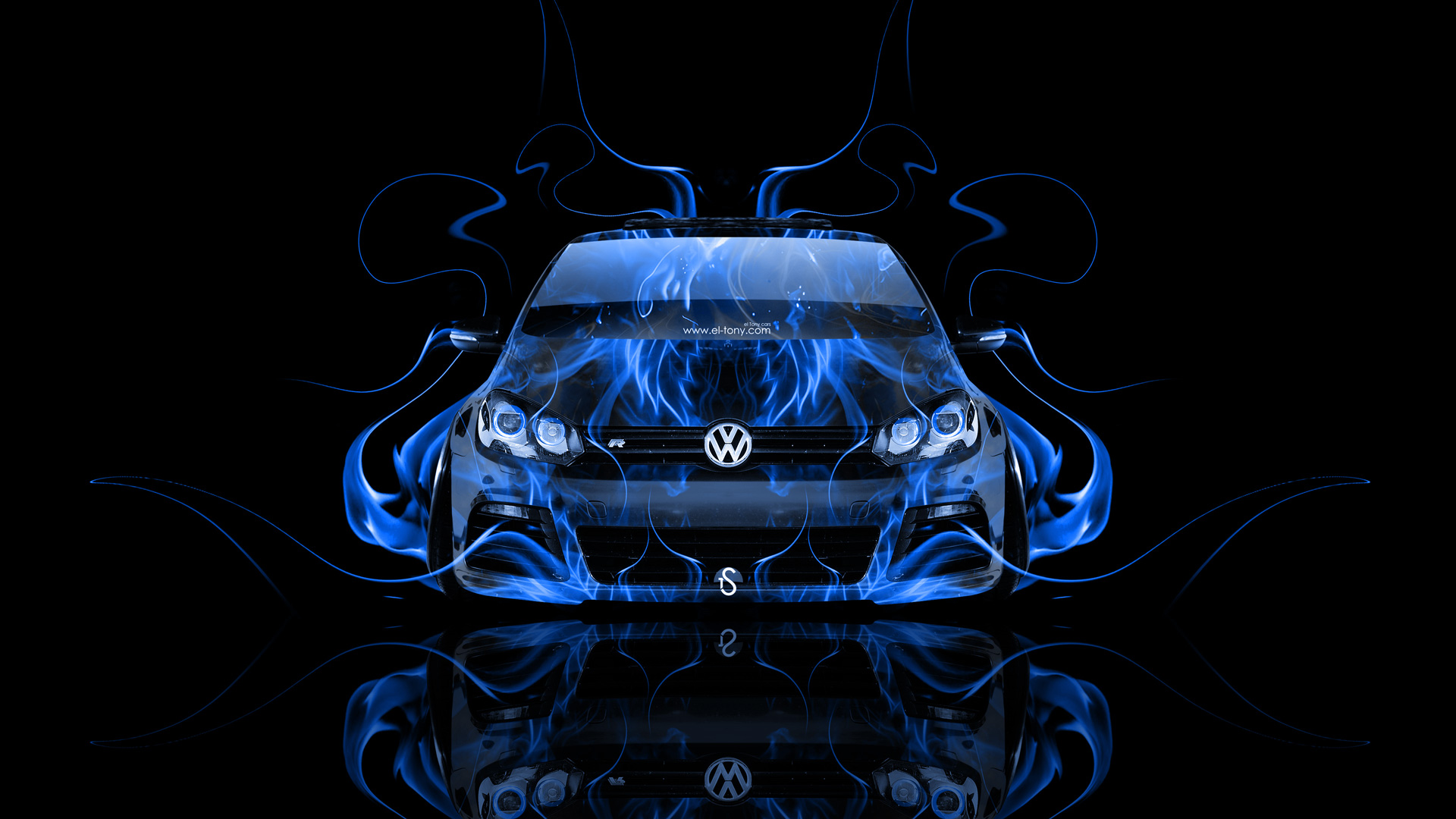 Volkswagen Golf R Front Blue Fire Abstract Car 2014 HD Wallpapers 1920x1080