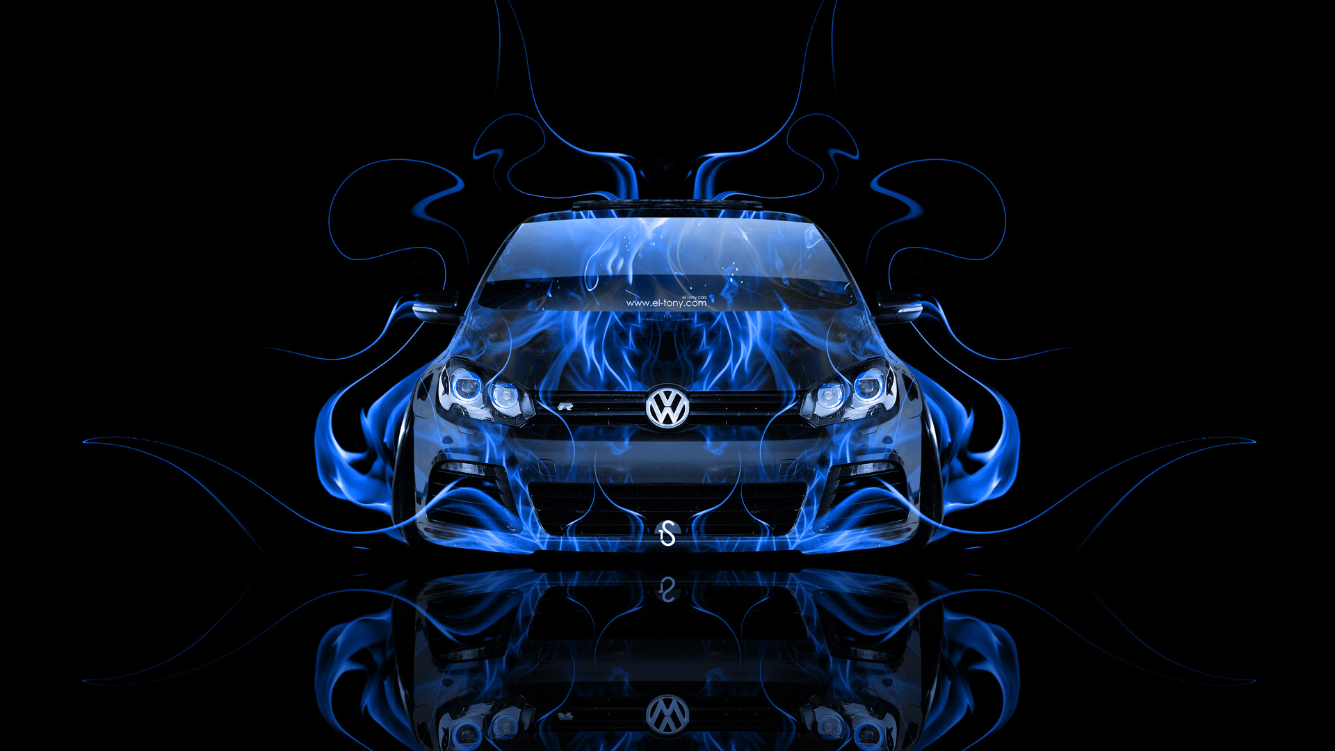 Volkswagen Golf R Front Blue Fire Abstract Car HD Wallpaper