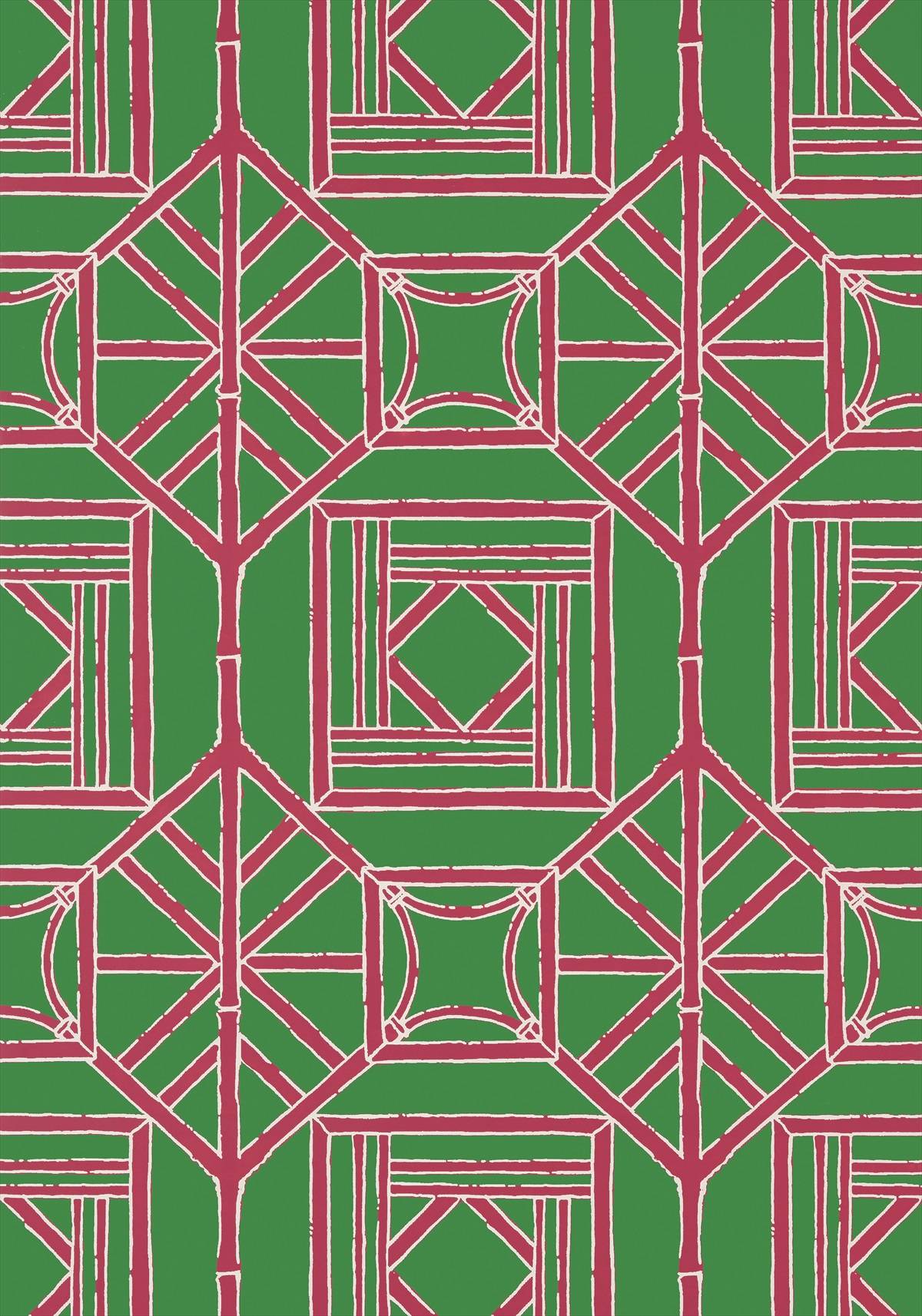Thibaut Shoji Panel Green And Pink Wallpaper T
