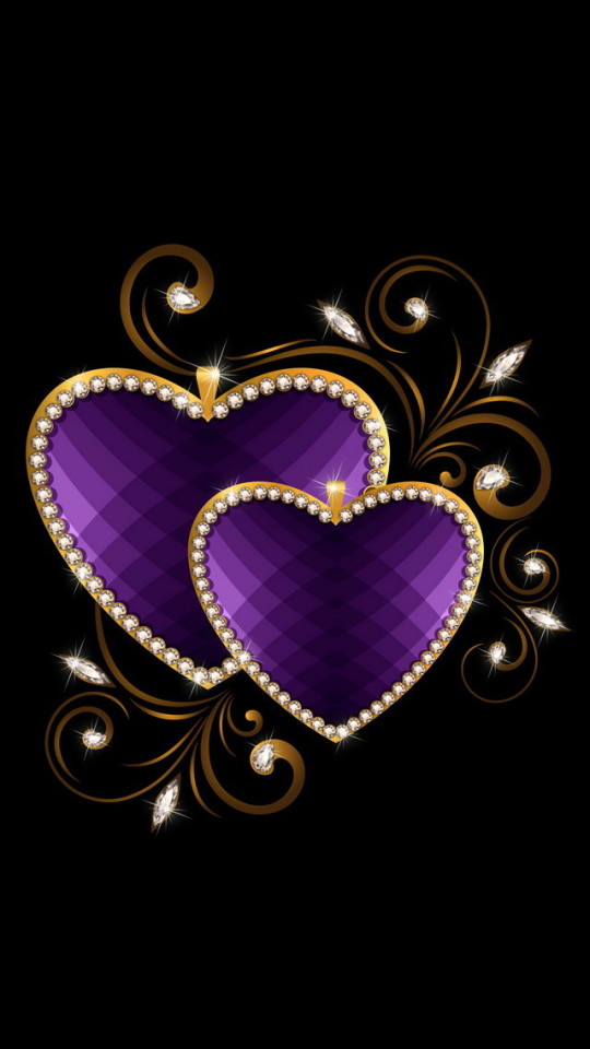 Purple Love Heart with Gold Border Wallpaper   Free iPhone