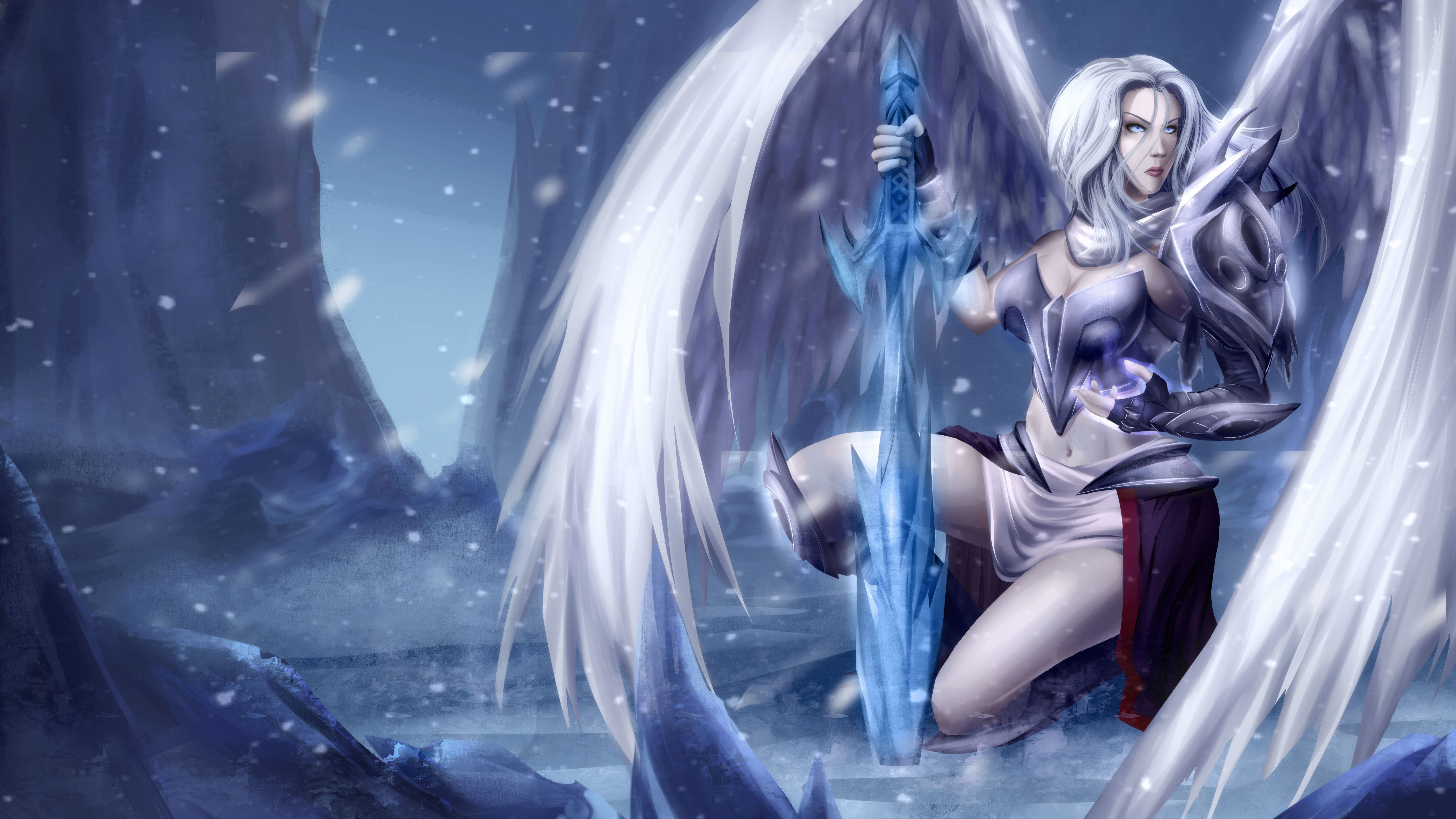 Angel Wings Swords Fantasy Girls Warrior Wallpaper Background