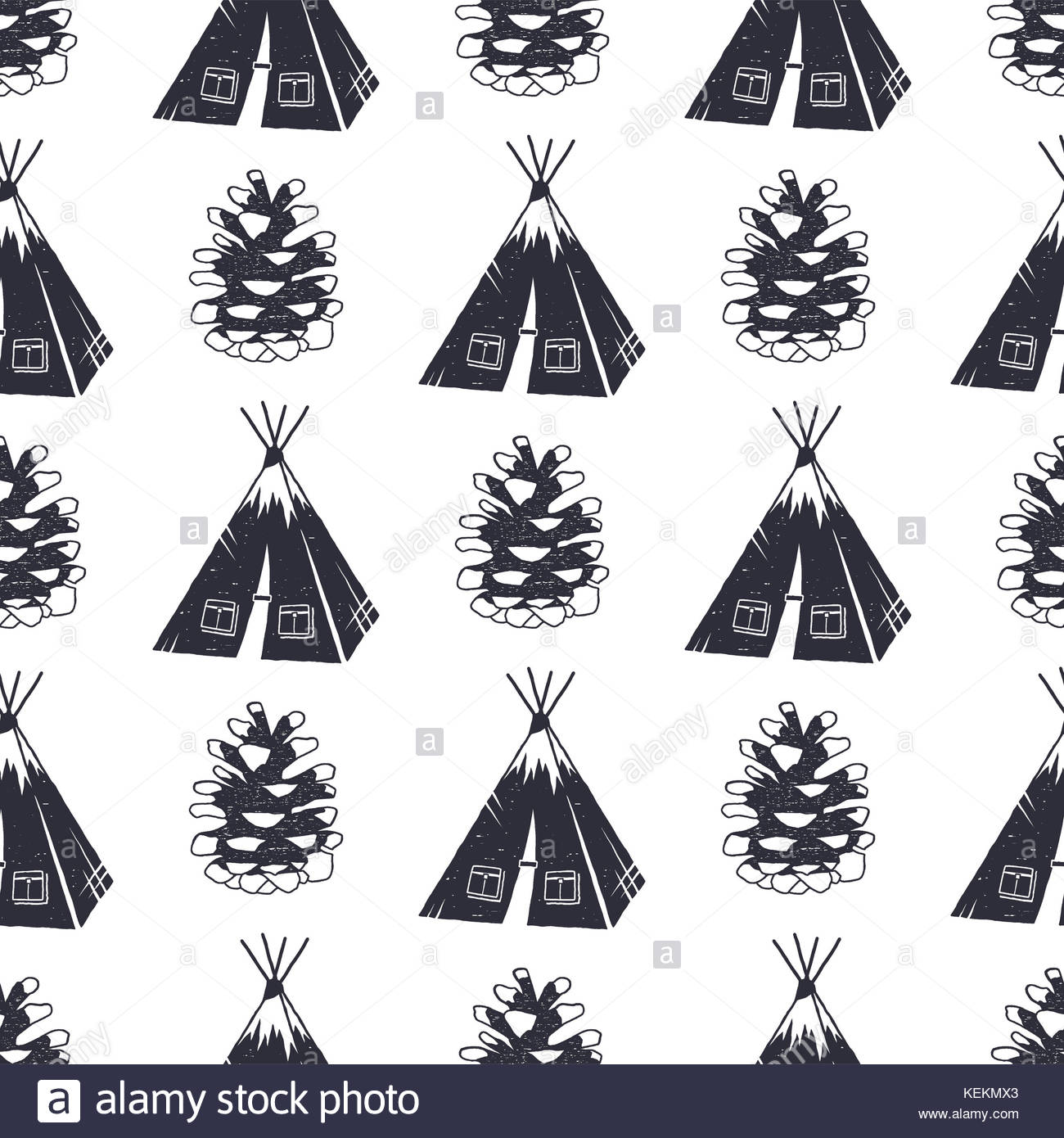 Vintage Hand Drawn Camping And Forest Pattern Design Seamless
