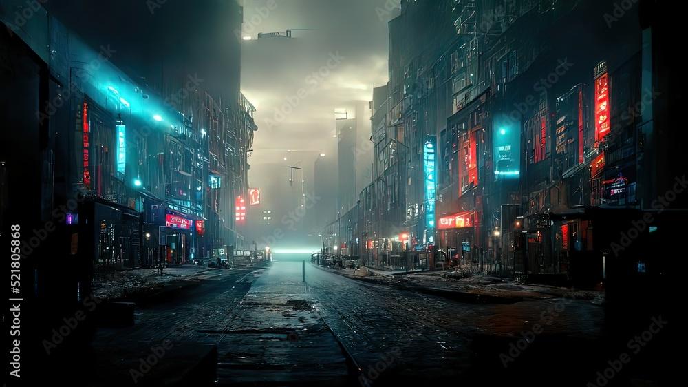 Cyberpunk Streets Illustration Futuristic City Dystoptic Artwork