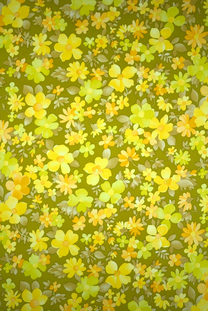 Green Bright Colored Floral Wallpaper From The 70s