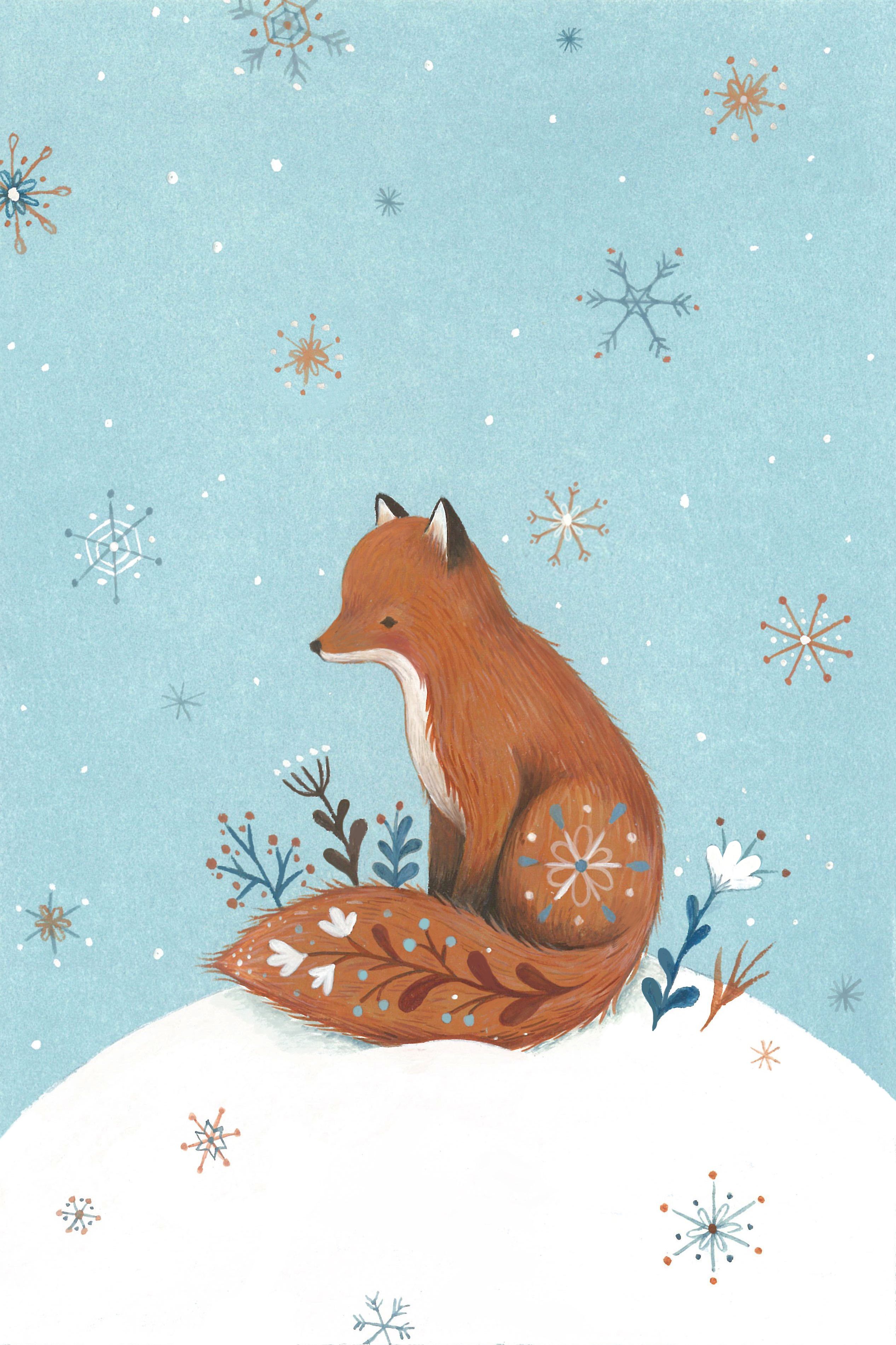 Happy Holidays Fox Illustration Art Animal