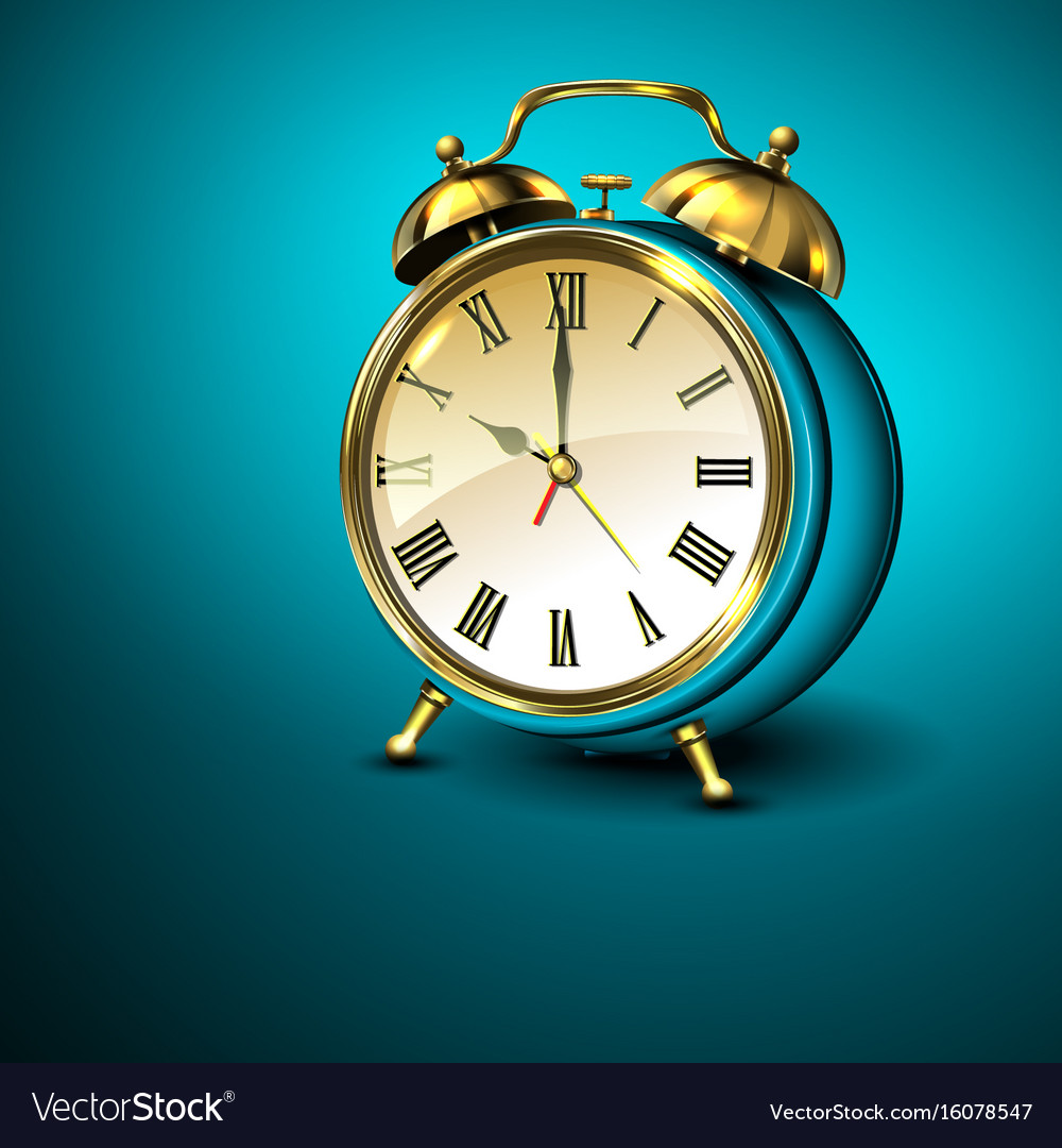 Metal retro style alarm clock on blue background Vector Image