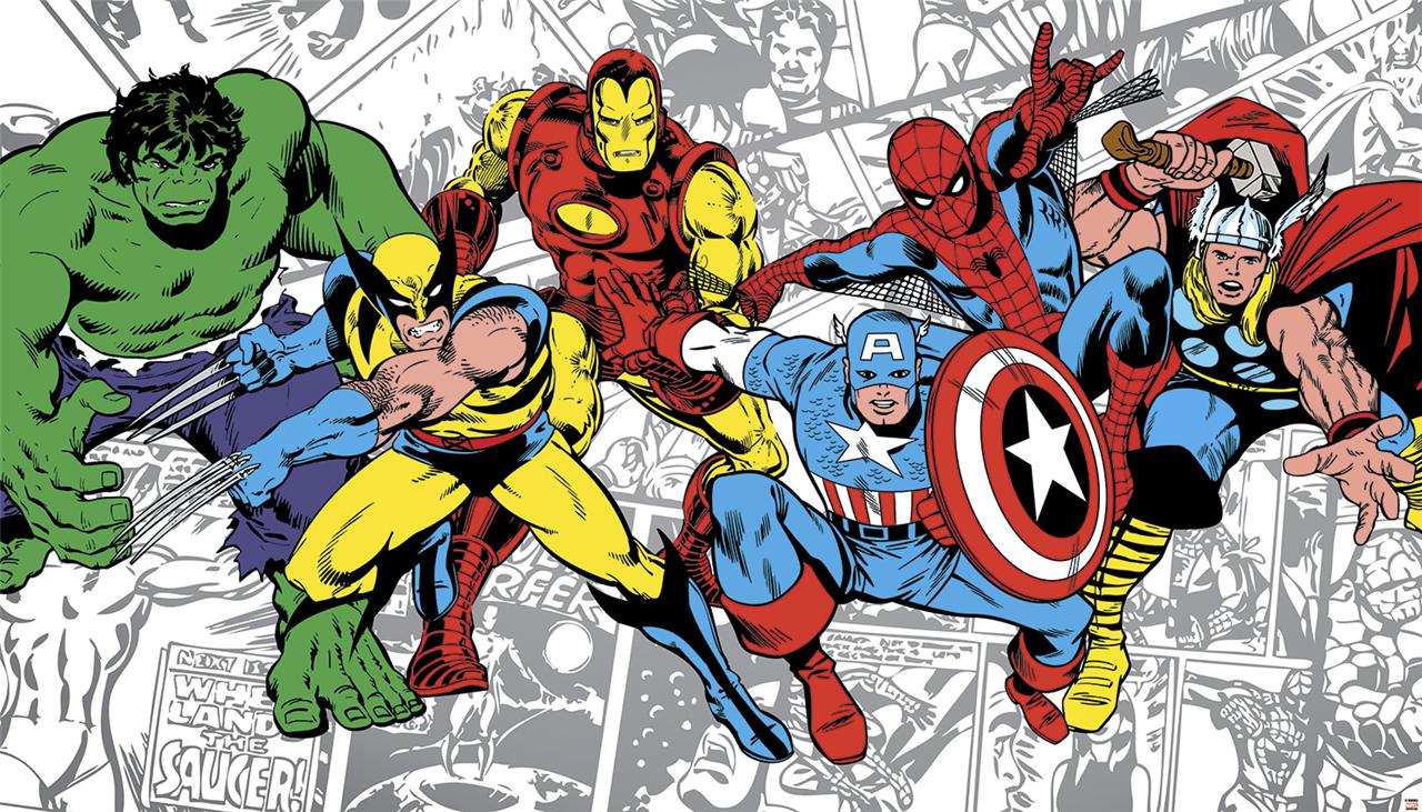 New Xl Classic Marvel Heroes Prepasted Wallpaper Mural Hulk Ironman
