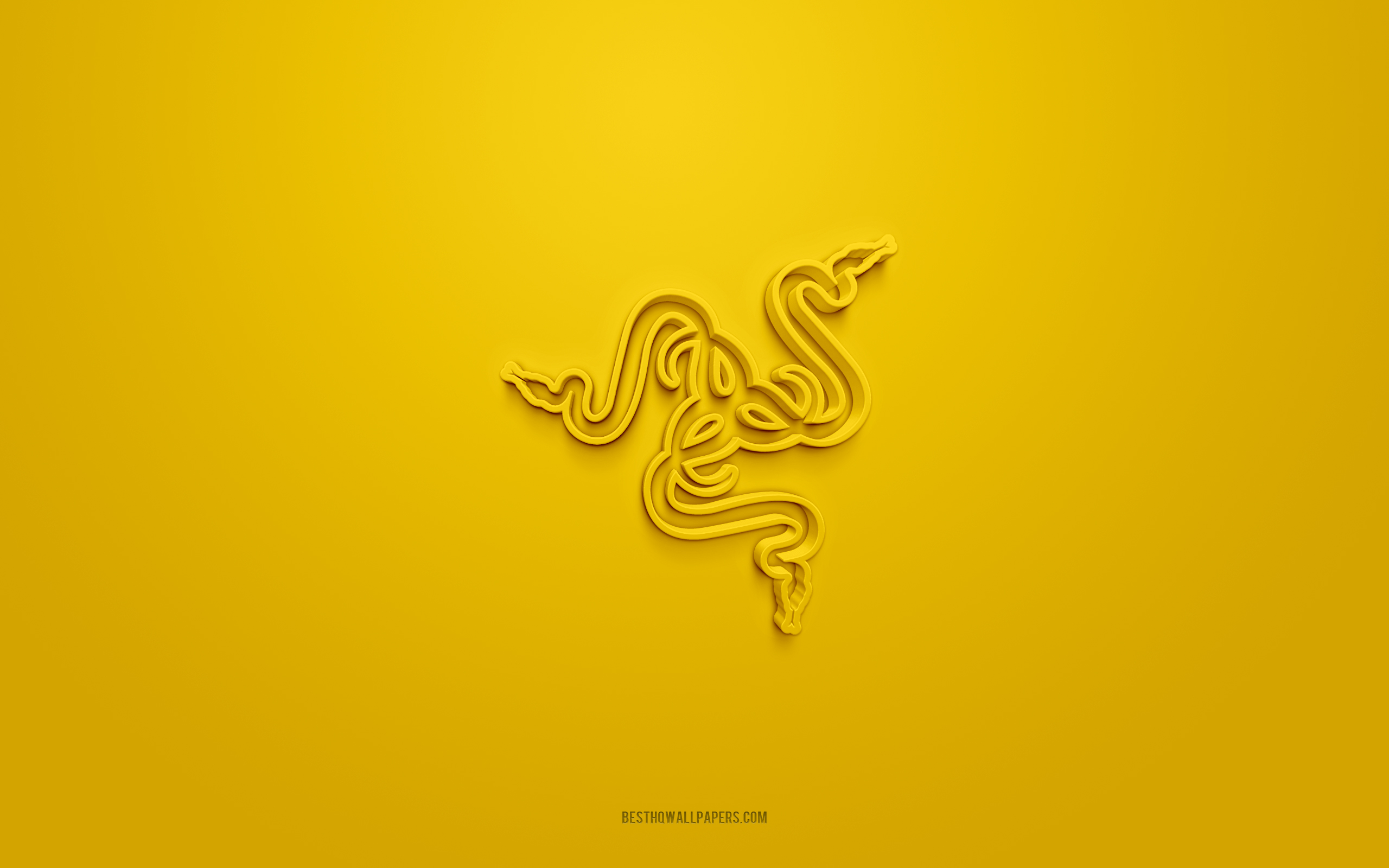 Wallpaper Razer 3d Logo Yellow Background Art