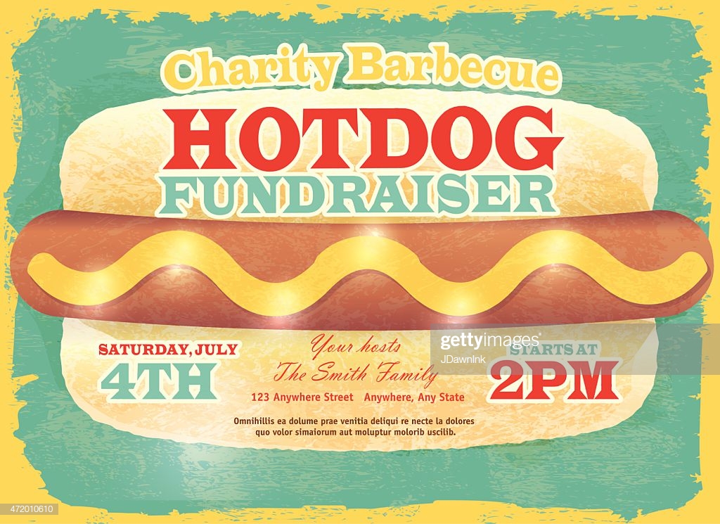 Charity Hotdog Fundraiser Design Template On Retro Background High